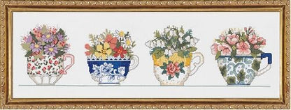 Janlynn Counted Cross Stitch Kit, Row of Teacups, By the yard by Janlynn