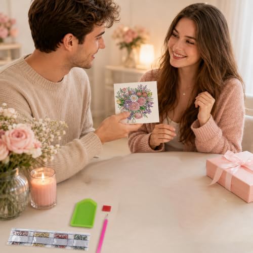 6 Pack Flower DIY Diamond Art Greeting Card Kit with Envelopes - Image 6