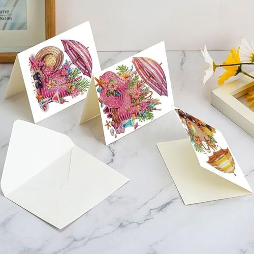 LazyFold 6Pcs DIY Diamond Art Painting Greeting Cards with Envelopes, Vacation Theme All Occasion Note Card Kit for Women, Handmade Thank You Birthday Friendship Cards Gift - Image 7