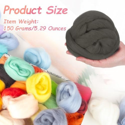 PATIKIL Wool Roving Yarn, 150G/5.3OZ Soft Felting Wool Pure Chunky Roving Yarn Bulk for Needle Felting Knitting Blanket Spinning Weaving DIY Craft, Black Gray - Image 2