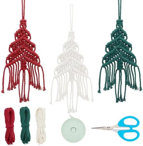 INFUNLY 3 Set Christmas Tree DIY Macrame Kit for Beginners with Video Tutorial and Instructions Handmade Woven Christmas Trees Kit Christmas Tree Macrame Hanging Ornaments for Wall Hanging Home Decor by INFUNLY
