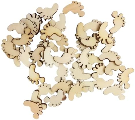 50 Pcs Unfinished Wood Crafts, Wood Slices, Foot Shape Cutouts, Wooden Blanks for Painting, DIY, Tags, Bookmarks by Unknown