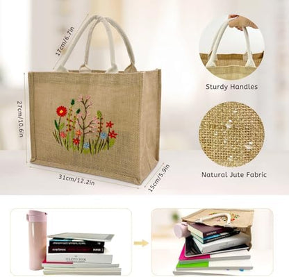 SNAIL GARDEN Linen Tote Bag DIY Embroidery Kit for Beginners with Scarf, Printed Cross Stitch Craft Kit with Thread, Needle & Guide – Reusable Grocery Bag for Women - Image 3