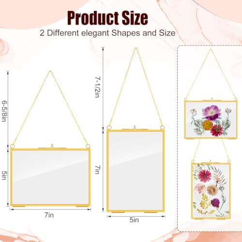 Barydat 36 Pcs Pressed Flower Frame Floating Glass Frames, 5“x7”, Gold - Image 2