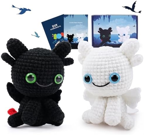 2PCS Dragons Crochet Kit for Beginners Crochet Starter Kit for Adults by FightingtoAchieve