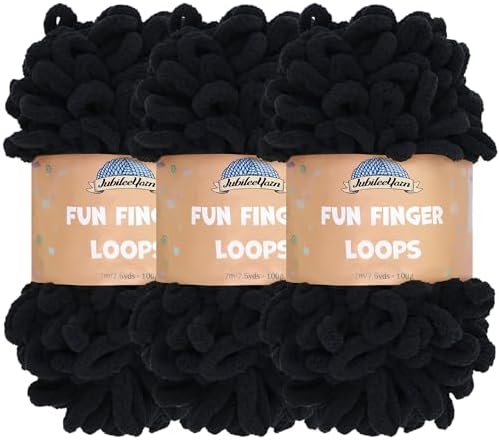 JubileeYarn Fun Finger Loops Yarn - Black - 3 Skeins by BambooMN