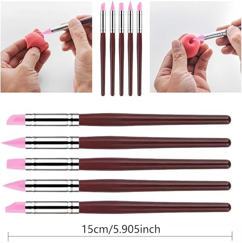 30Pcs Clay Sculpting Tool Set, Polymer Clay Kit with Silicone Sculpting Brushes, Wooden Carving Tools, Ball Stylus, Dotting Pens & Smoothing Sponge, Multi-Function Craft Tools for Pottery, Ceramic - Image 5