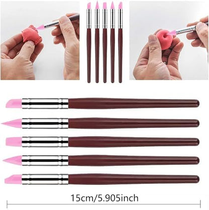 30Pcs Clay Sculpting Tool Set, Polymer Clay Kit with Silicone Sculpting Brushes, Wooden Carving Tools, Ball Stylus, Dotting Pens & Smoothing Sponge, Multi-Function Craft Tools for Pottery, Ceramic - Image 5
