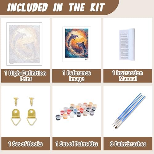 XTCIXAL Paint by Numbers Kit for Adults, Dolphin, 16X20 Inch - Image 5