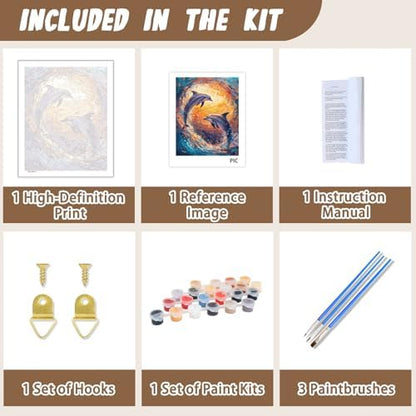 XTCIXAL Paint by Numbers Kit for Adults, Dolphin, 16X20 Inch - Image 5