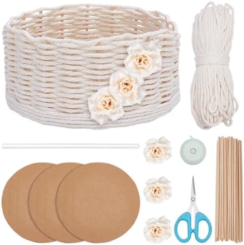 FREEBLOSS Flower Macrame Woven Basket Kit Basket Weaving Kits with Video Tutorials Macrame DIY Storage Bins Basket Making Supplies for Weaving Craft Gift by FreeandCreativeCraftsArt