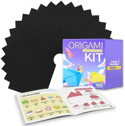 Praisebank Black Origami Paper, 1000pcs 6x6 inch, Double Sided Color, Origami Kit with Guide instruction for Crafts by Praisebank