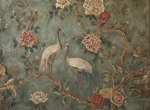 Heron Floral Paint by Numbers Kit for Adults Framed Canvas, Frameworkless by FairylandJinWenn
