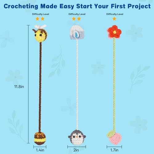 WaldyWop Crochet Kit for Beginners: 3 Animal Bookmarks Craft Kit,Women Gift - Image 2