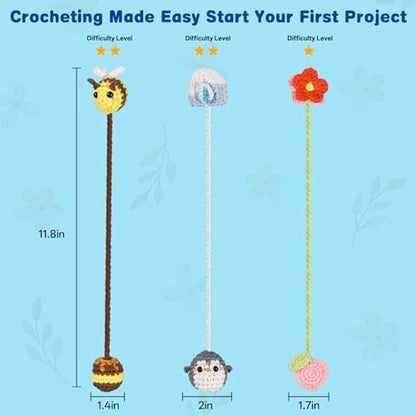 WaldyWop Crochet Kit for Beginners: 3 Animal Bookmarks Craft Kit,Women Gift - Image 2