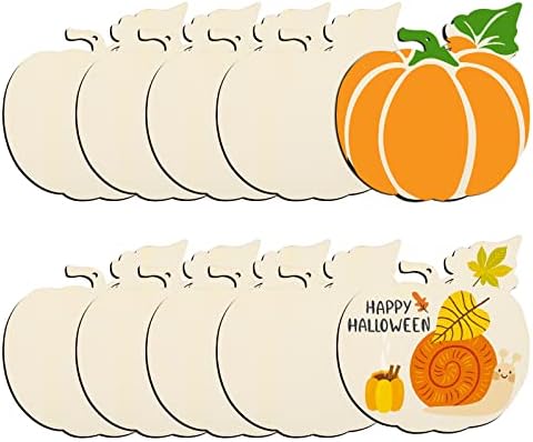 Large Size 7inch Wooden Halloween Thanksgiving Ornaments to Paint, DIY Blank Unfinished Pumpkin Wood Discs Ornament for Crafts Hanging Autumn Decorations(10PCS, Beige Pumpkin) by Sophena