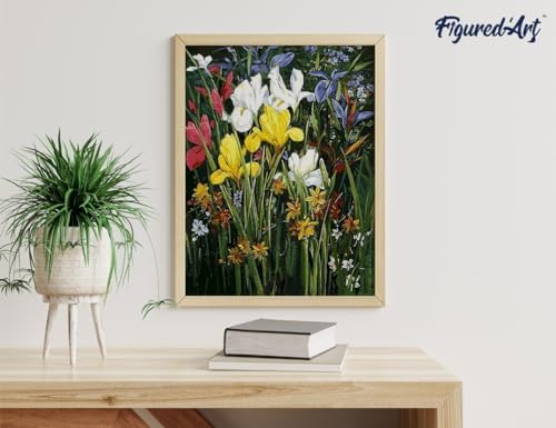 Figured'Art Paint by Numbers for Adults with Frame Colorful Field of Flowers 16"x20" - Craft Art Painting DIY Kit Canvas Already Stretched on a Wooden Frame - Image 4