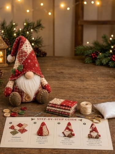 DIY Patchwork Gnome Kit, Christmas Cozy Gnome Sewing Craft Set, DIY Craft Set with Yarn & Tools for Adults & Beginners, Handmade Decor Ornament Gift & Home Decor for Craft Lovers (Yellow1) - Image 4
