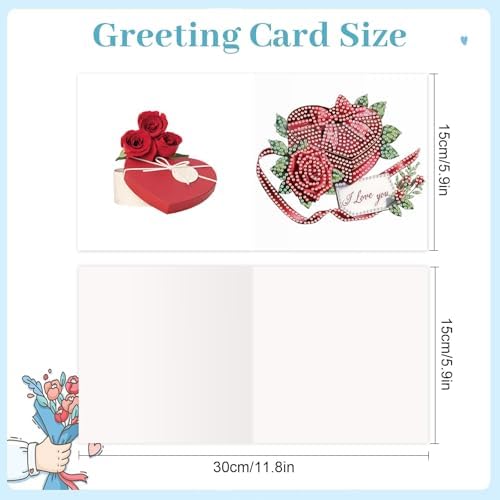 jinglinhh 12pcs Valentine's Day Diamond Art Painting Rose Flower Love Heart Cake Greeting Cards with Envelopes, DIY Card Making Kits for Adults, Diamond Art Holiday Birthday Cards Craft Gifts - Image 2