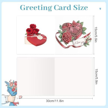 jinglinhh 12pcs Valentine's Day Diamond Art Painting Rose Flower Love Heart Cake Greeting Cards with Envelopes, DIY Card Making Kits for Adults, Diamond Art Holiday Birthday Cards Craft Gifts - Image 2