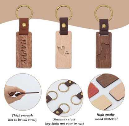 50 PCS Leather Wood Keychain Blanks 5 Colors Unfinished Wooden Keychains Rectangular Shape Wood Keychains Blanks for Engraving DIY Crafts Personalized Gifts - Image 3