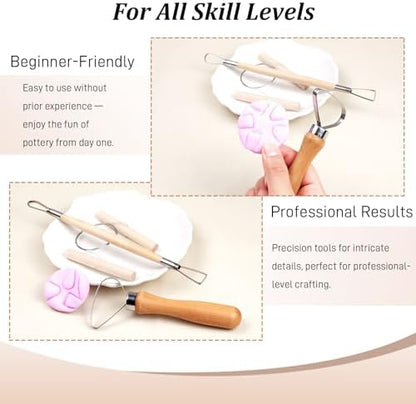 8-Piece Double-Sided Wooden Clay Sculpting Tool Set – Variety Shape Pottery Carving & Smoothing Tools for All Skill Levels - Image 4