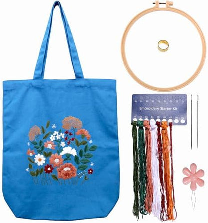 CREAWONDER Canvas Tote Bag Embroidery Kit with Pattern for Beginners, Arts and DIY Embroidery Crafts Kits for Adults, Include Instructions, Thimble, Embroidery Hoops, Color Threads and Tool by Unknown