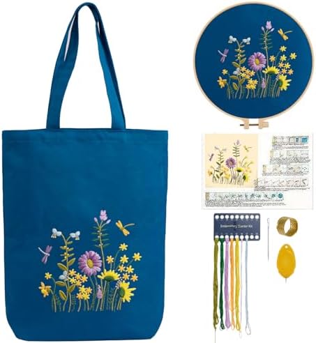 CREAWONDER Canvas Tote Bag Embroidery Kit with Pattern for Beginners, Arts and DIY Embroidery Crafts Kits for Adults, Include Instructions, Embroidery Hoops, Color Threads and Tool by Unknown