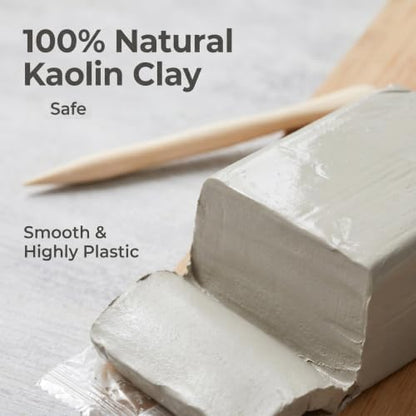 2.2LBs White Pottery Clay with 27 Pcs Clay Sculpting Tools,Natural Air Dry Clay Kit for Adults, Modeling Clay for Pottery, Ceramic Graving Pottery Wheel use for DIY Handicraft (White) - Image 2