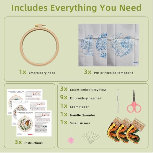 Herdiese Embroidery Kit for Beginners & Adults, 3 Sets with Instructions - Image 2