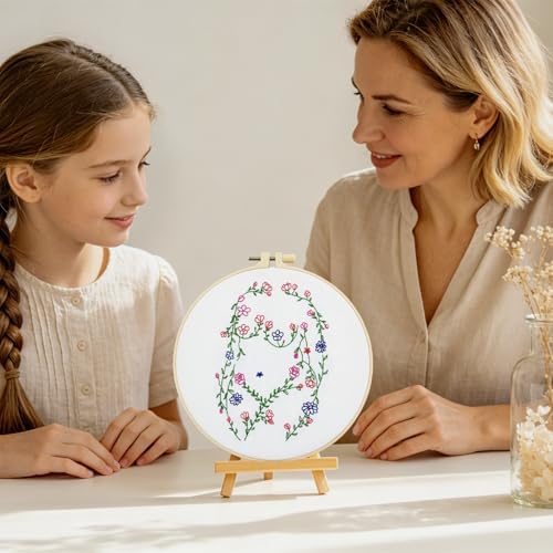 Woman Flowers Embroidery Kits for Beginners Adults, Floral Hand Embroidery Starters Kits, Stamped Cross Stitch Kits DIY Needlepoint Kits for Beginners Adult, Embroidery Hoop, Thread and Video Tutorial - Image 6