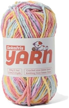 Plush Chunky Chenille Yarn for Crocheting, Soft Fluffy Velvet Yarn for Crocheting, Fuzzy Baby Blanket Knitting Yarns, 100g/131yds Bulky Amigurumi Yarns (Macaron) by Sekafris