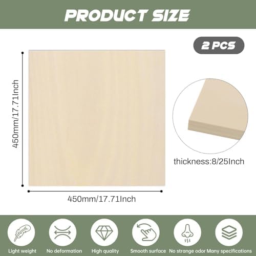 2 Pack Plywood Sheets, 17.1" x 17.1"x 8/25" Basswood Sheets - Image 2
