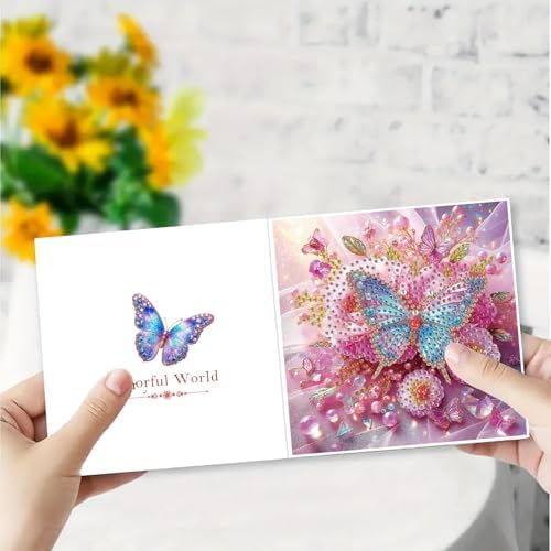 DIY Diamond Greeting Cards Set, 5D DIY Diamond Art Painting Festival Style Greeting Card, DIY Christmas Card Making Kits for Family Friends Handmade Gift-#06-6PC Butterfly - Image 4
