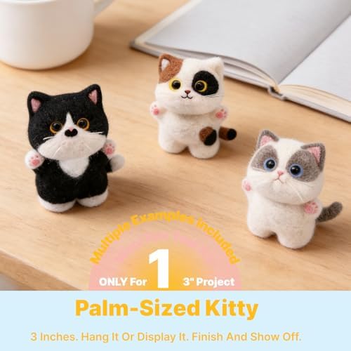 MeowPick Needle Felting Kit, Wool Felting Kit for Beginners Adults, 3 Inch Cute Cat Needle Felting Tools Set, Complete Felting Supplies, DIY Craft for Keychain Car Ornament Gift (Pale) - Image 6