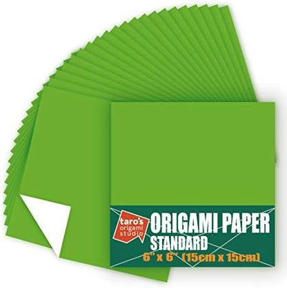 [Taro's Origami Studio] Standard 6 Inch One Sided Single Color (Green) 50 Sheets (All Same Color) Square Easy Fold Premium Japanese Paper for Beginner (Made in Japan) by TAROSORIGAMISTUDIO