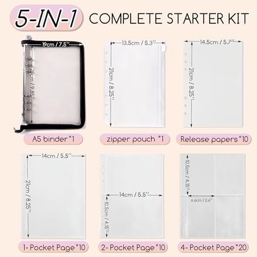 5-in-1 Sticker Organizer Book Reusable A5 Storage Binder with 220 Pockets,10 Release Papers, Zipper Album Sticker Collecting Display Keeper (Black) - Image 2