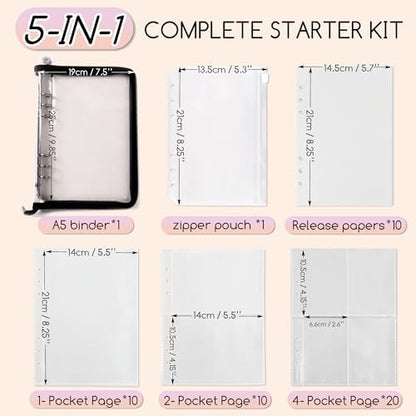 5-in-1 Sticker Organizer Book Reusable A5 Storage Binder with 220 Pockets,10 Release Papers, Zipper Album Sticker Collecting Display Keeper (Black) - Image 2
