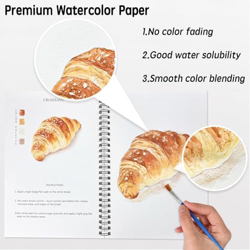SLWBZ Watercolor Workbook Baking, 15 Different Patterns of Original DIY Designs, 16 Color Watercolor Paint Plates with Palette and Brush, Beginner-Friendly Watercolor Workbooks, Baking - Image 3