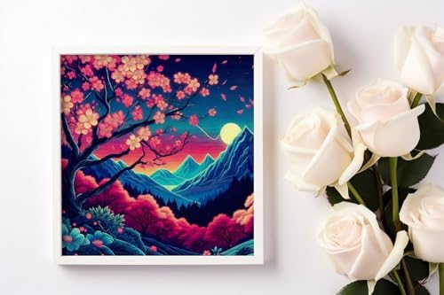 HKLIOPU Stamped Cross Stitch Kits - Mount Fuji Cherry Blossoms Embroidery Starter Kit for Adult Beginners, 11CT Needlepoint Cross-Stitch Patterns Dimensions Kit Arts and Crafts 16x16 inch - Image 2