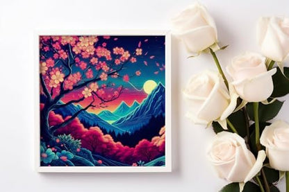 HKLIOPU Stamped Cross Stitch Kits - Mount Fuji Cherry Blossoms Embroidery Starter Kit for Adult Beginners, 11CT Needlepoint Cross-Stitch Patterns Dimensions Kit Arts and Crafts 16x16 inch - Image 2