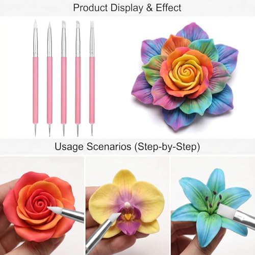 5 PCS Nail Art Sculpture Pen Dual-Ended Nail-Art Sculpture Pen Dotting Tools Nail Art Dotting Tools Pink Dual-Head Resin Nails-Art-Tools Silicone Nails Polish Brushes Modeling Painting Tool DIY Arts - Image 4