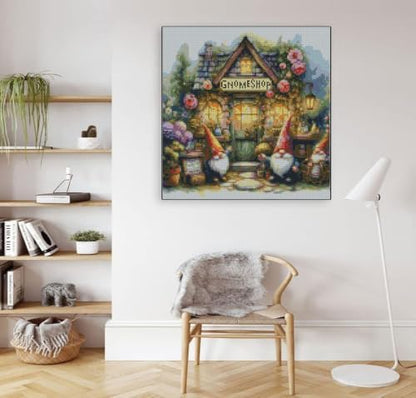 Gnome Shop Cross Stitch Kit for Adults, Stamped Embroidery 13.7x13.7in - Image 3