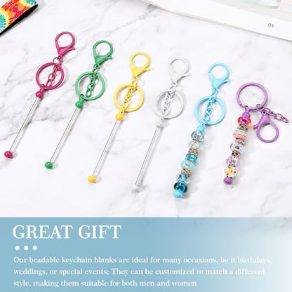Huwena 6 Pcs Beadable Keychain Bars Metal Blanks DIY Crafts Jewelry Gift - Image 6