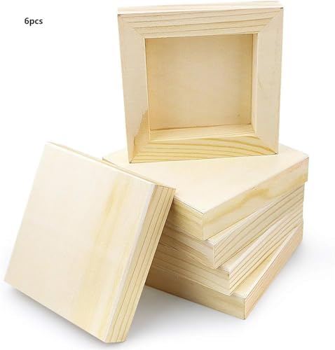 DIY Frame Kit 6Pcs Unfinished Square Wood Panels,4x4/10x10cm,Blank Wooden Canvas Cradled Painting Boards for Drawing,Wood Burning DIY Arts - Image 6