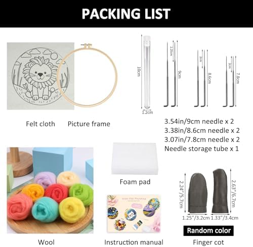 Zovylks Needle Felting Kit for Adults, 7.9 Inch Wool Felt Painting DIY Craft Set for Beginners, Needle Felt Starter Kit with Picture Frame, Foam Pad, Finger Cot (Lion) - Image 3