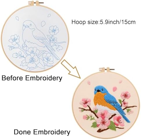 Louise Maelys Blue Bird Embroidery Kit for Beginners, DIY Floral Kit - Image 3