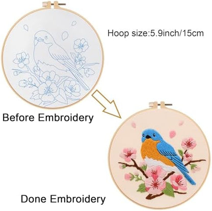 Louise Maelys Blue Bird Embroidery Kit for Beginners, DIY Floral Kit - Image 3