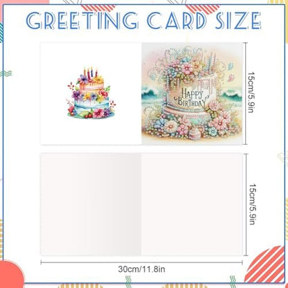 jinglinhh 6pcs Diamond Art Painting Happy Birthday Cake Flowers Hummingbird Greeting Cards with Envelopes, DIY Card Making Kits for Adults, Diamond Art Postcards Christmas Cards Craft Gifts - Image 2