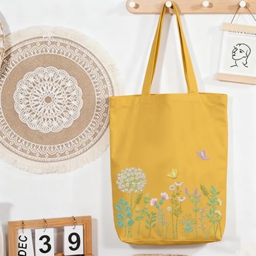 CREAWONDER Canvas Tote Bag Embroidery Kit with Pattern for Beginners, Arts and DIY Embroidery Crafts Kits for Adults, Include Instructions, Embroidery Hoops, Color Threads and Tool - Image 7